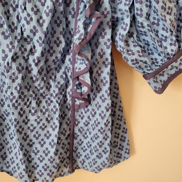 Ophelia & Indigo Cotton Peasant Blouse Block Print Boho Size Small Blue - Picture 7 of 9